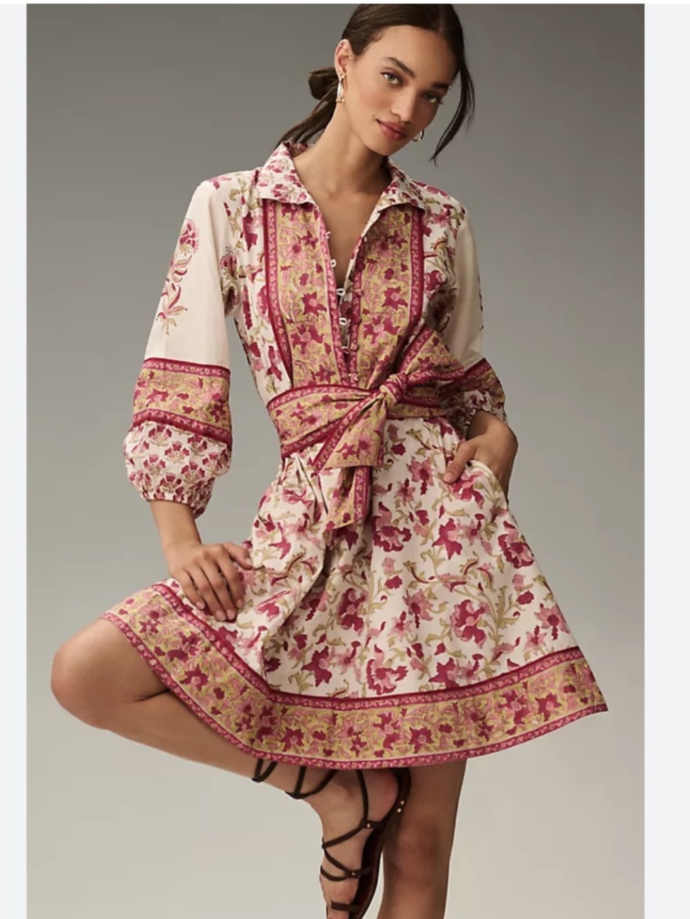 Sue Sartor Dress Long-Sleeve Flounce in Pink Combo Floral